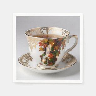 Elegant Autumn Waterfall Teacup Gold Trim Napkin