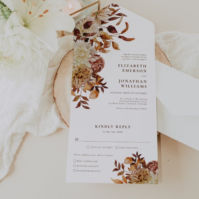 Elegant Autumn Wedding All In One Invitation (Elegant Autumn Floral Wedding All In One Invitation by Painted Paperie
)