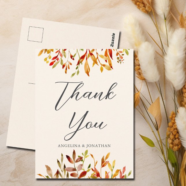 Elegant Autumn Wedding Custom Fall Leaf Thank You Postcard (Creator Uploaded)