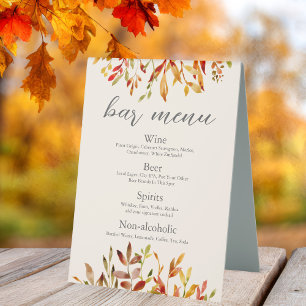 Elegant Autumn Wedding Custom Fall Leaves Bar Menu