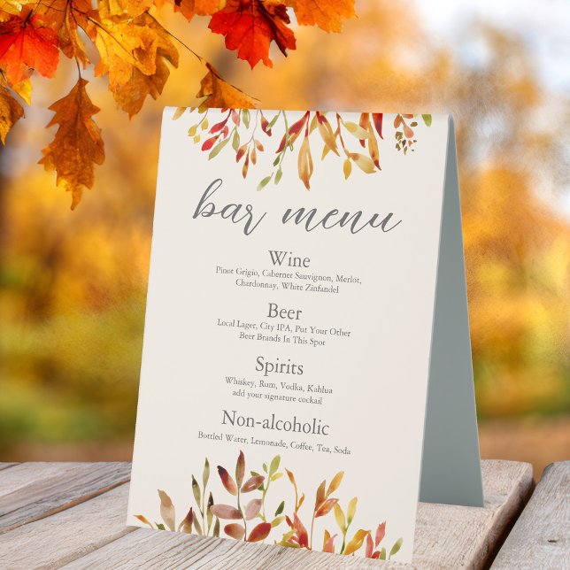 Elegant Autumn Wedding Custom Fall Leaves Bar Menu (Creator Uploaded)