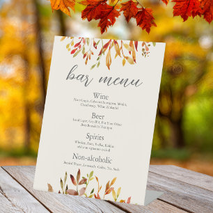 Elegant Autumn Wedding Custom Fall Leaves Bar Menu Pedestal Sign