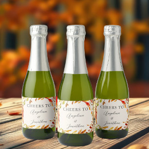 Elegant Autumn Wedding Leaves Personalised Mini Sparkling Wine Label