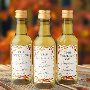Elegant Autumn Wedding Leaves Personalised Mini Wine Label