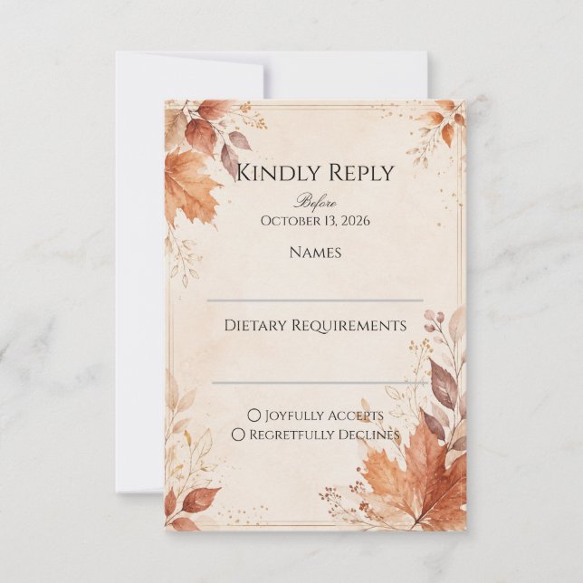 Elegant Autumn Wedding | Rustic Fall Wedding RSVP Card (Front)