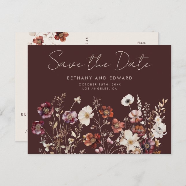 Elegant Autumn Wedding Save the Date Postcard (Front/Back)