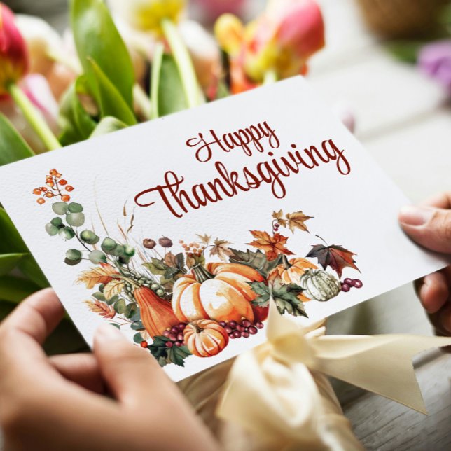 Elegant Autumn White Happy Thanksgiving Holiday Card (Creator Uploaded)