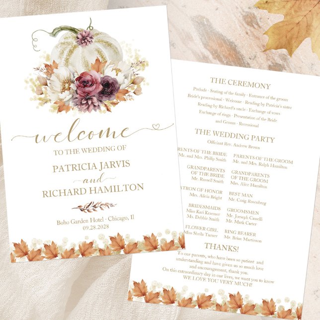Elegant Autumn White Pumpkin Wedding Program (Creator Uploaded)