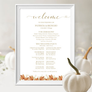 Elegant Autumn White Pumpkin Wedding Program Sign