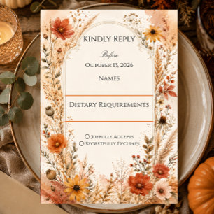 Elegant Autumn Wildflower Wedding RSVP Card