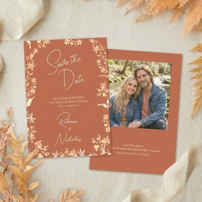 Elegant Autumn Wildflowers Burnt Orange 1 Photo Save The Date (Creator Uploaded)