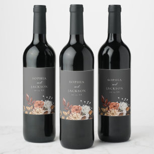 Elegant Autumn Winter Floral Wedding Favours Wine Label