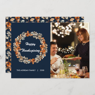 Elegant Autumn Wreath Leaves Thanksgiving Photo  Holiday Card
