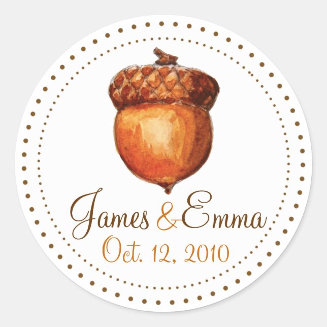 Elegant Autumnal Acorn Personalised Stickers (Front)