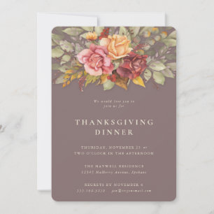 Elegant Autumnal Floral Border Thanksgiving Dinner Invitation