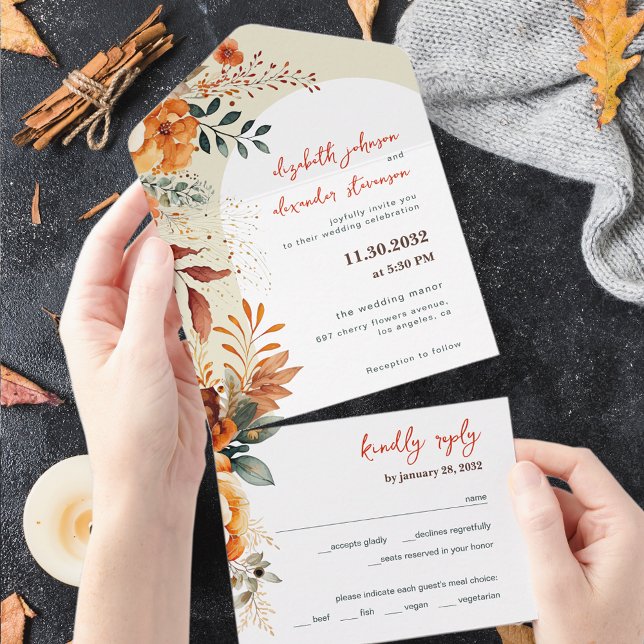 Elegant Autumnal Floral wedding All In One Invitation (Creator Uploaded)