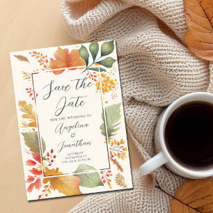 Elegant Autumnal Leaves Fall Save the Date Magnetic Invitation