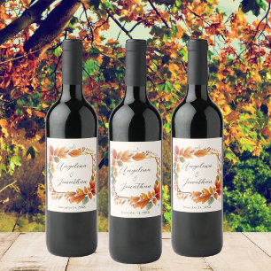 Elegant Autumnal Leaves Watercolor Cream Wedding Wine Label