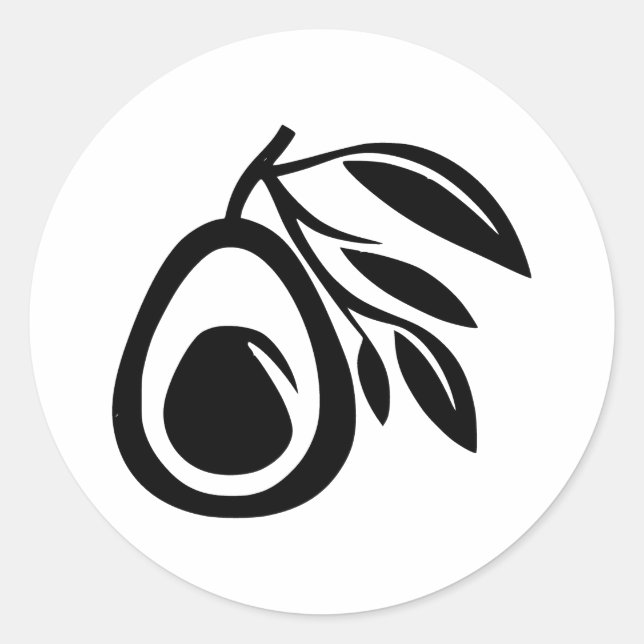 Elegant Avocado Silhouette in BW Classic Round Sticker (Front)