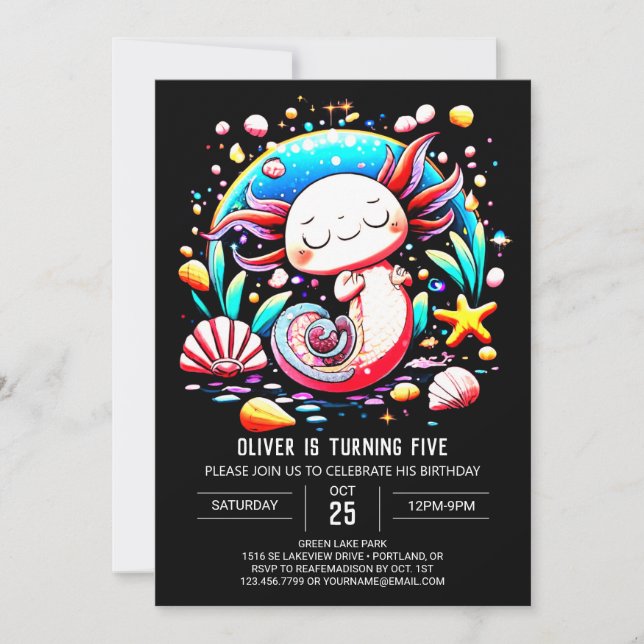Elegant Axolotl Online Birthday Celebration  Invitation (Front)