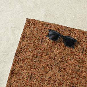 Elegant Aztec Brown Pattern Beach Towel