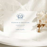 Elegant Azure Blue Monogram Crest Wedding