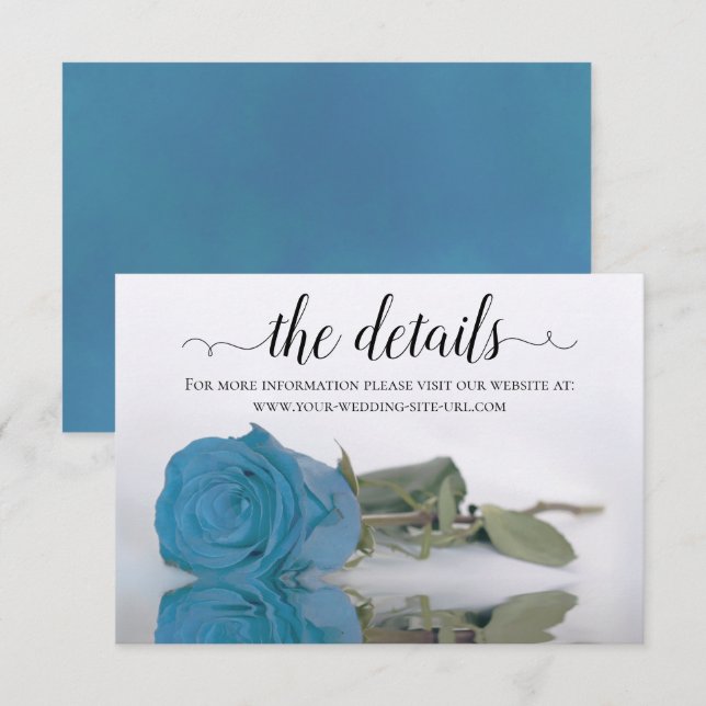 Elegant Azure Blue Rose Wedding Details Website Enclosure Card (Front/Back)
