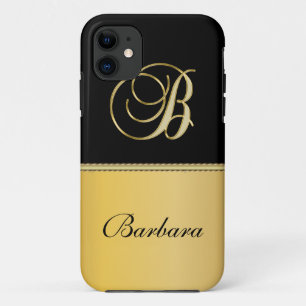 Elegant "B" Monogram Personalised Name Black Gold  iPhone 11 Case