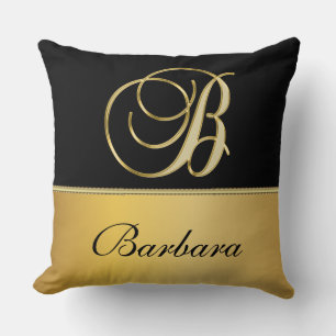 Elegant "B" Monogram Personalised Name Black Gold  Cushion