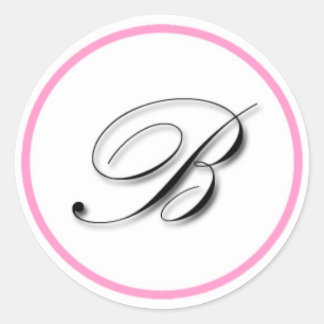 Elegant "B" monogram sticker: Pink and black Classic Round Sticker