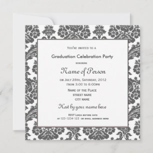 Elegant B&W damask graduation party invitations. Invitation