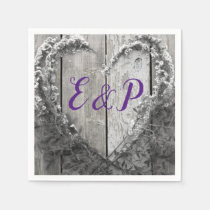 Elegant B&W flower heart rustic barn wood wedding Napkin