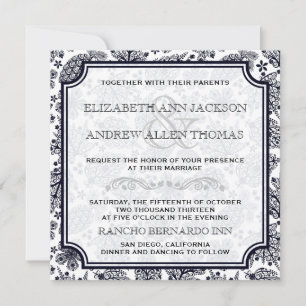 Elegant B & W Lacy Leaves Wedding Invitation
