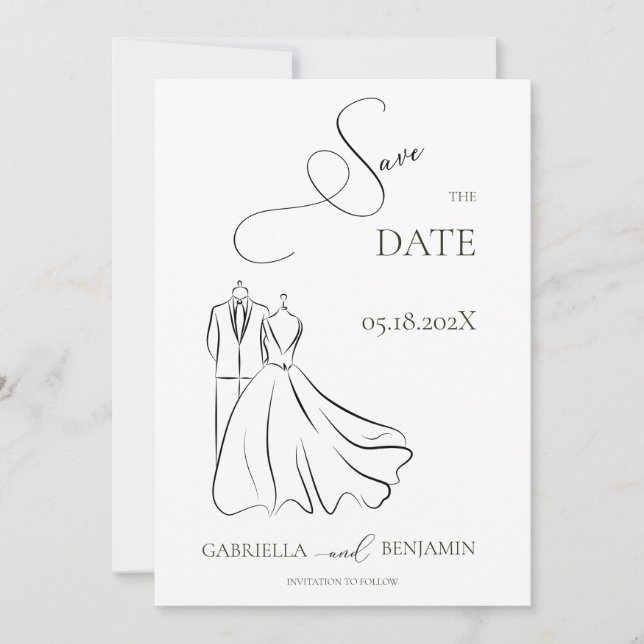 Elegant B&W Tux & Dress Save the Date Wedding Invitation (Front)