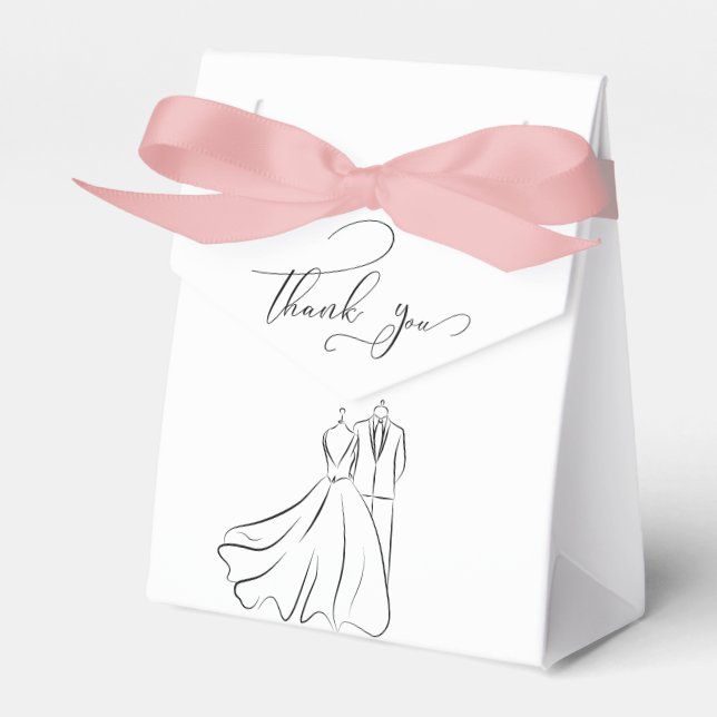 Elegant B&W Tux & Dress Thank You Wedding Favour Box (Front Side)