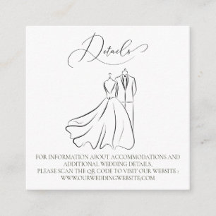Elegant B&W Tux & Dress Wedding QR Code Details Enclosure Card