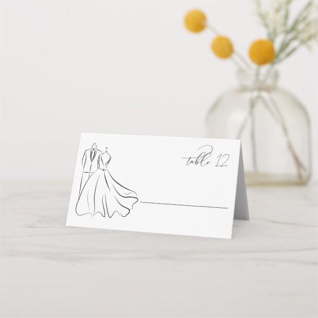 Elegant B&W Tux & Dress Wedding table Place Card (Front)