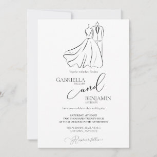 Elegant B&W Wedding Tux & Dress Formal Wedding Invitation