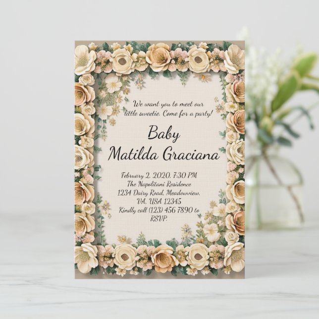 Elegant Baby announcement invitation (Standing Front)