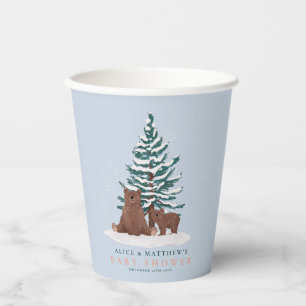 Elegant Baby Bear Evergreen Winter Baby Shower Paper Cups