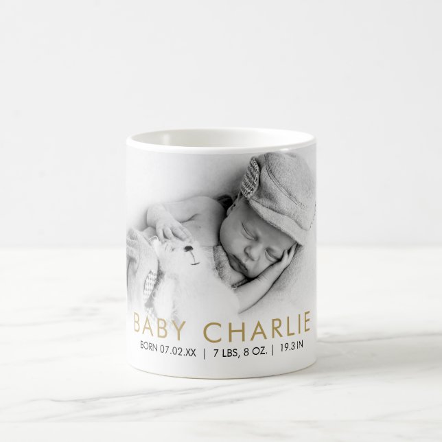 Elegant Baby Birth Stats Announcement Photo  Coffee Mug (Center)