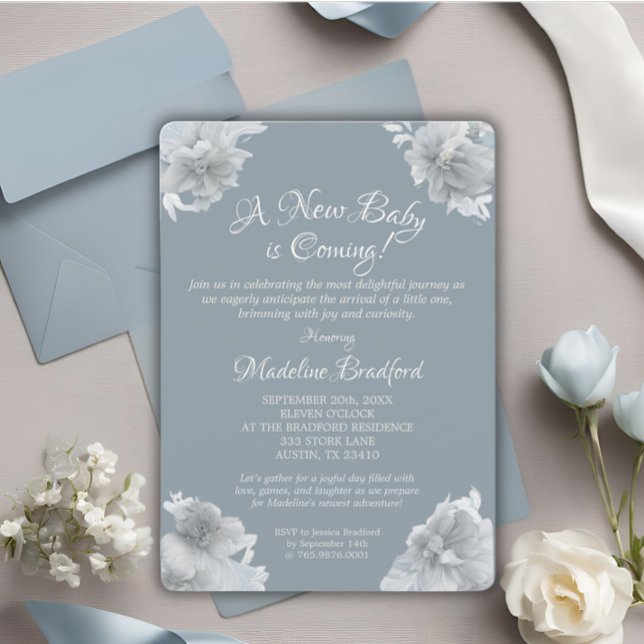 Elegant Baby Blue Arrival  Invitation (Creator Uploaded)