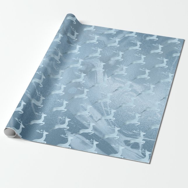 Elegant baby blue Christmas reindeer pattern Wrapping Paper (Unrolled)