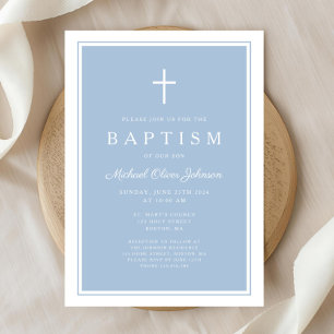 Elegant Baby Blue Cross Boy Baptism Invitation