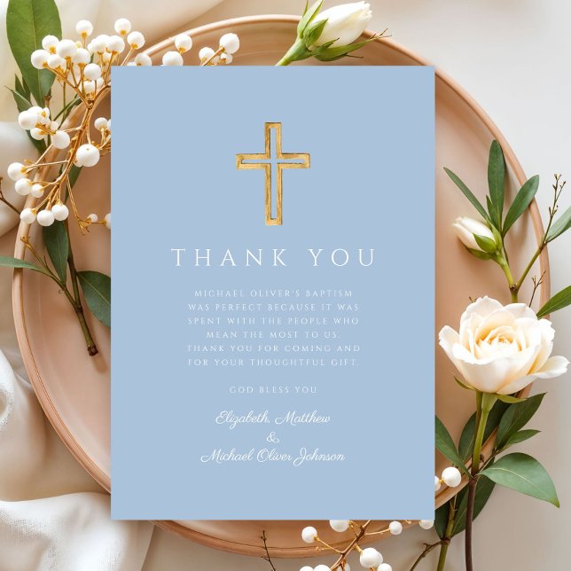 Elegant Baby Blue Cross Boy Baptism Thank You Card (Elegant Baby Blue Cross Boy Baptism Thank You Card)
