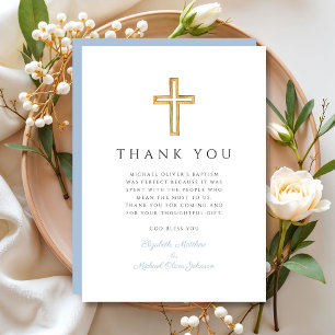 Elegant Baby Blue Cross Boy Baptism Thank You Card