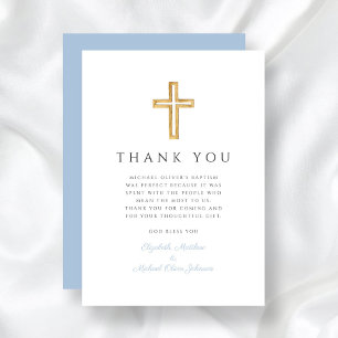 Elegant Baby Blue Cross Boy Baptism Thank You Card