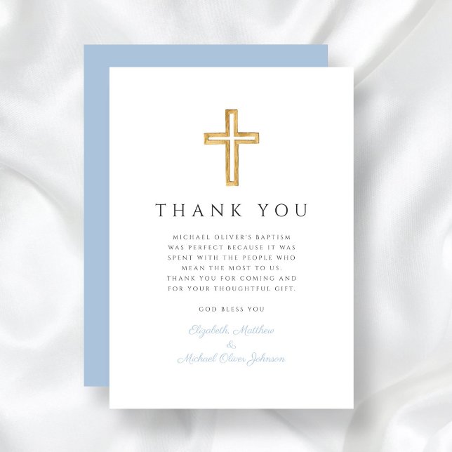 Elegant Baby Blue Cross Boy Baptism Thank You Card (Elegant Baby Blue Cross Boy Baptism Thank You Card)