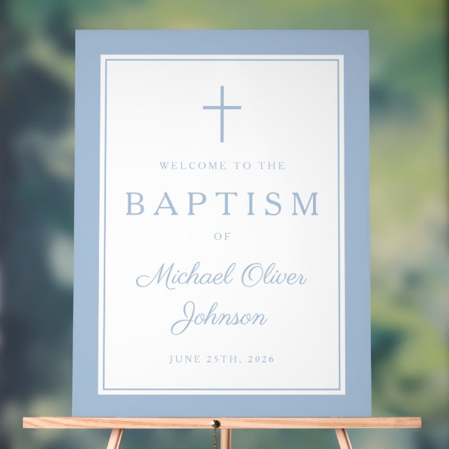 Elegant Baby Blue Cross Boy Baptism Welcome Acrylic Sign (Neutral)