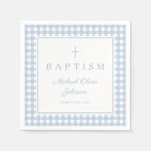 Elegant Baby Blue Gingham Boy Baptism Napkin